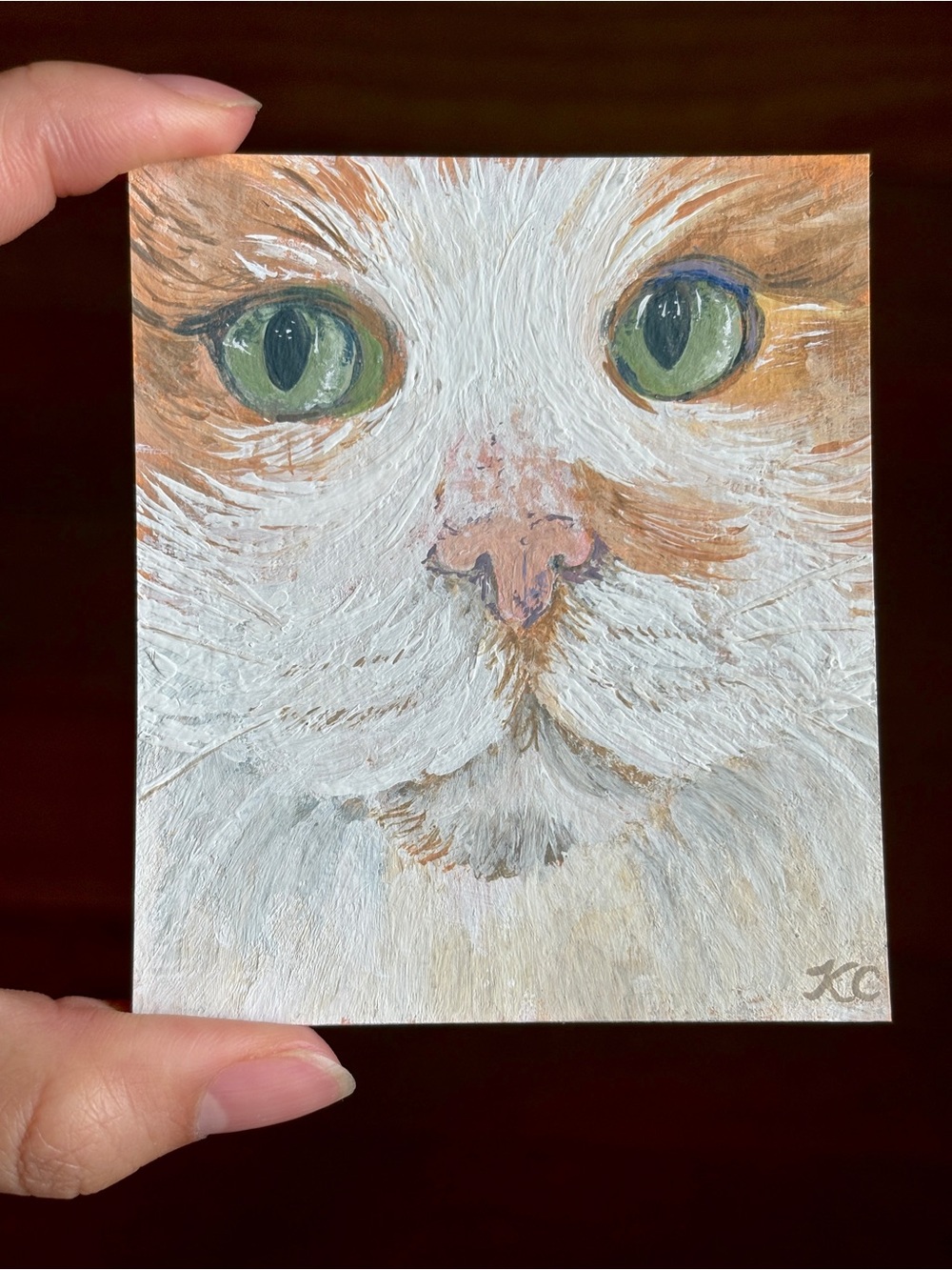 Art Original Orange Cat Closeup Kitty Acrylic Painting by PaperTrailbyKC
